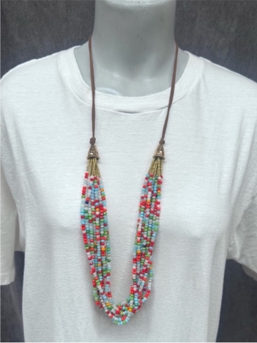 Vintage Glass bead necklace 36”